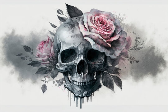 skull rose tattoo