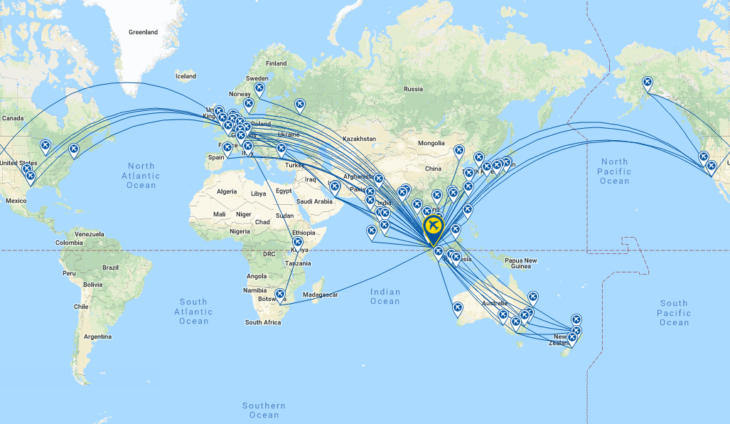 singapore airline route map