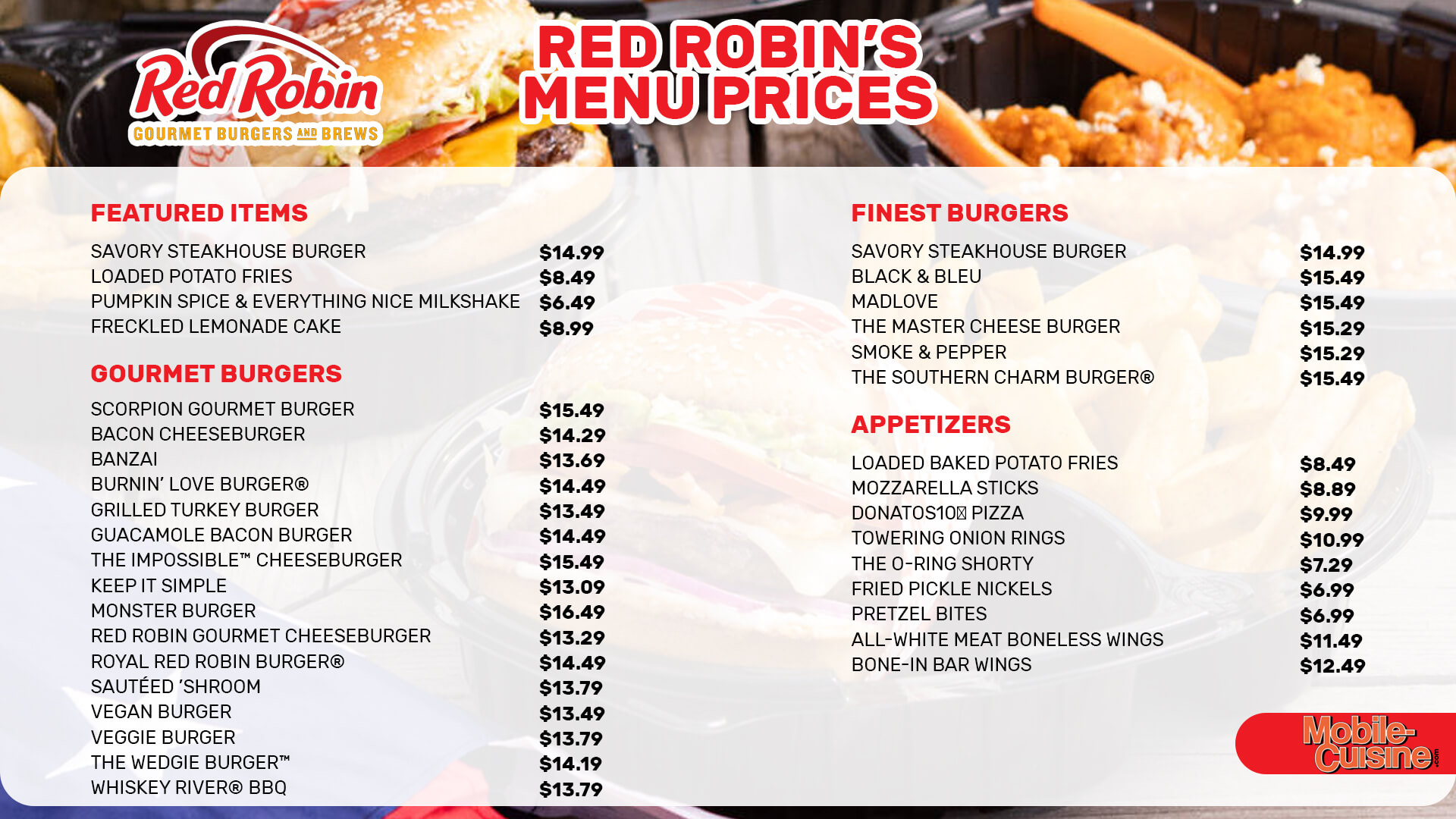 red robin menu