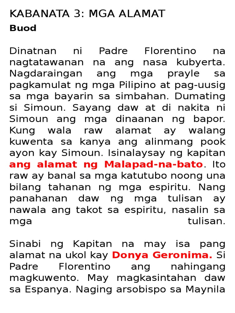 ano ang mga alamat sa el filibusterismo kabanata 3