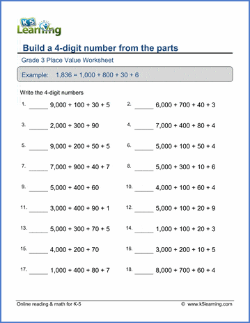 4 digit numbers place value worksheet