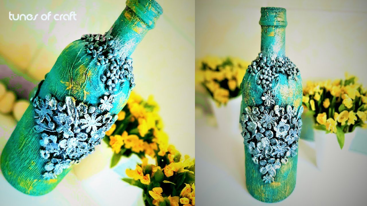 glass bottle decoration with clay