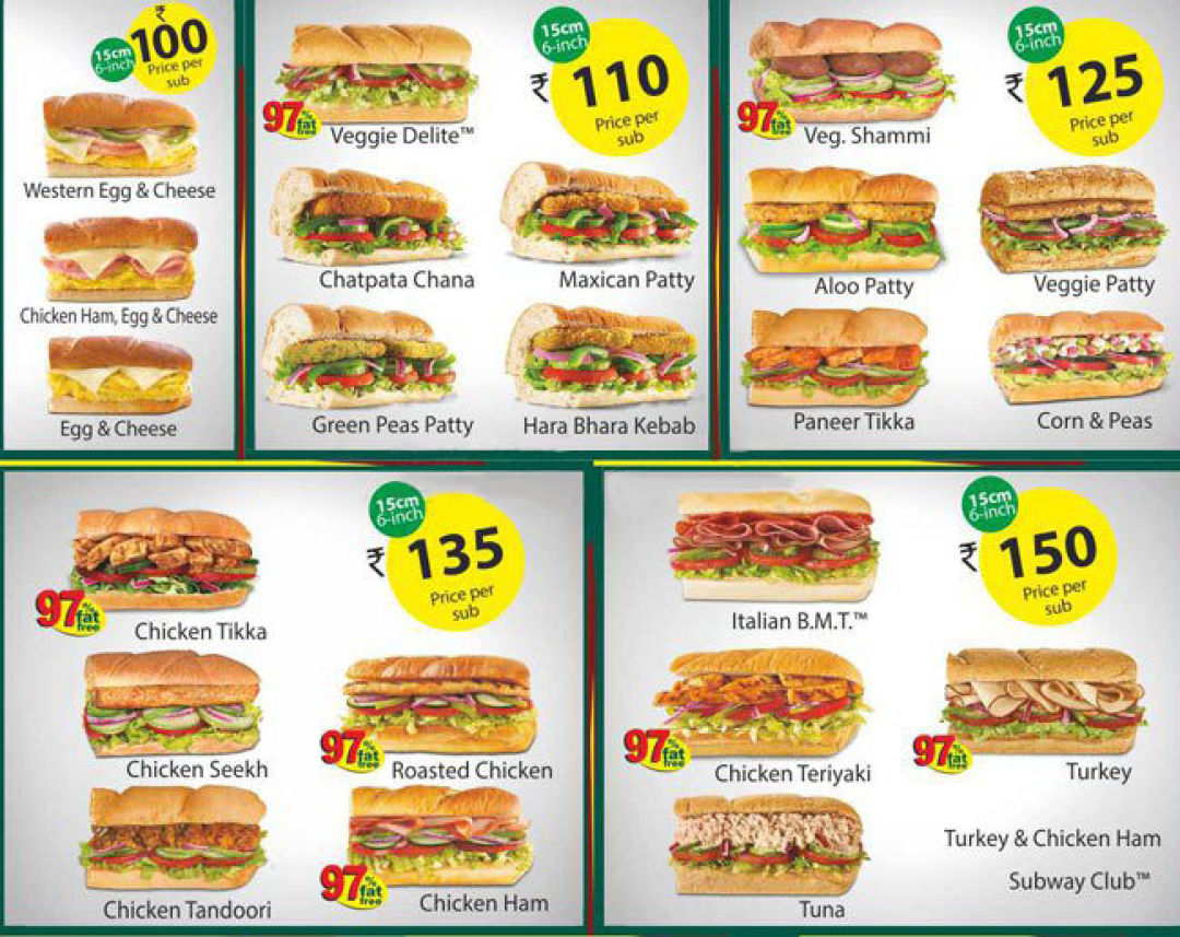 subway menu delhi
