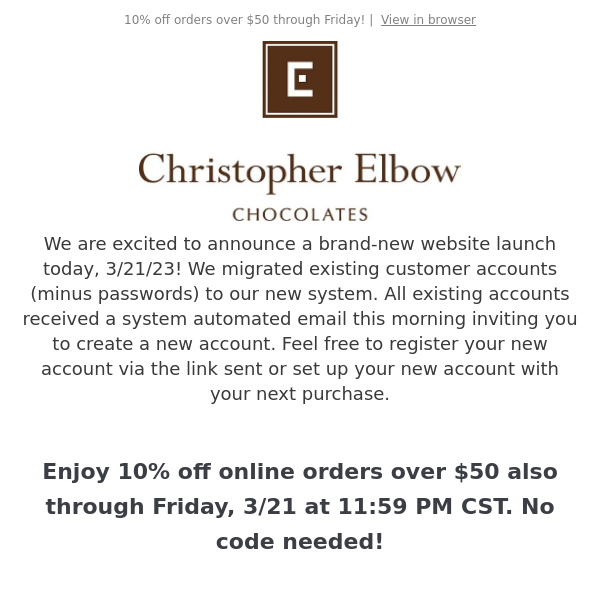 christopher elbow discount code