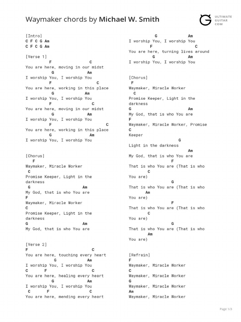 way maker michael w smith chords