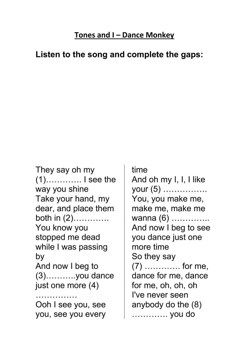 tones and i dance monkey lyrics