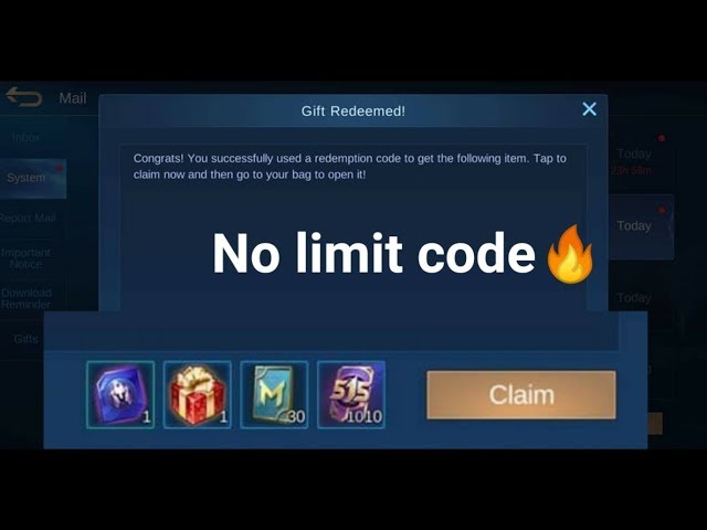 mobile legends redeem code no limit