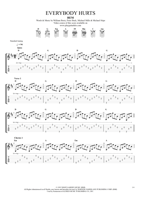 rem everybody hurts chords