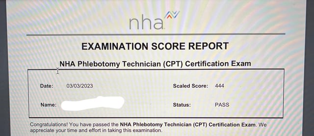 nha phlebotomy exam scoring