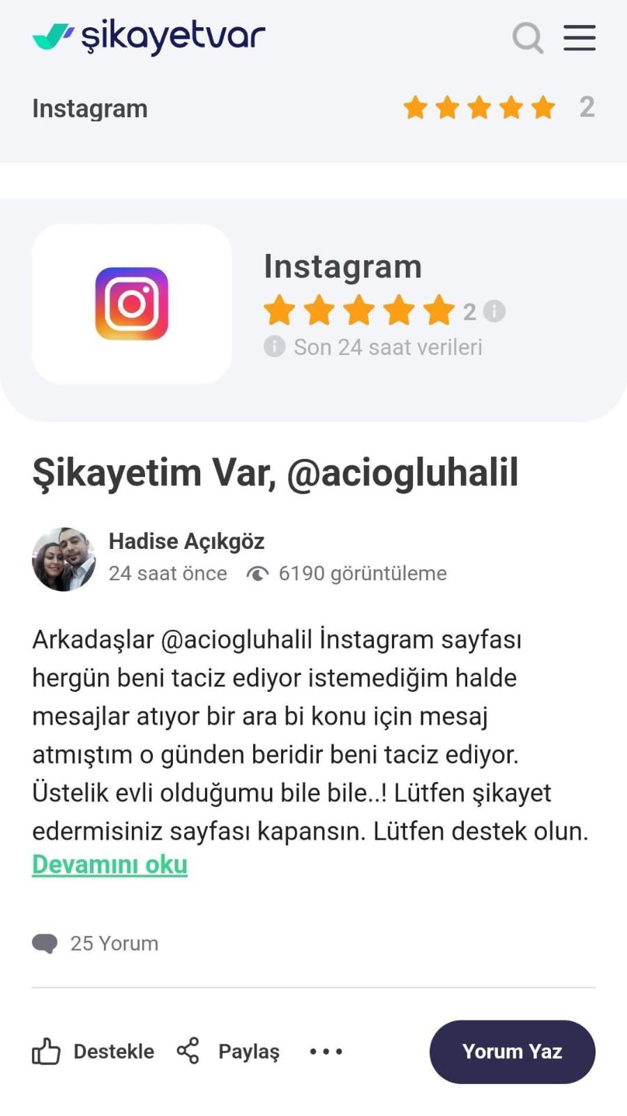 şikayet var instagram