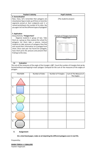 detailed lesson plan about polygons