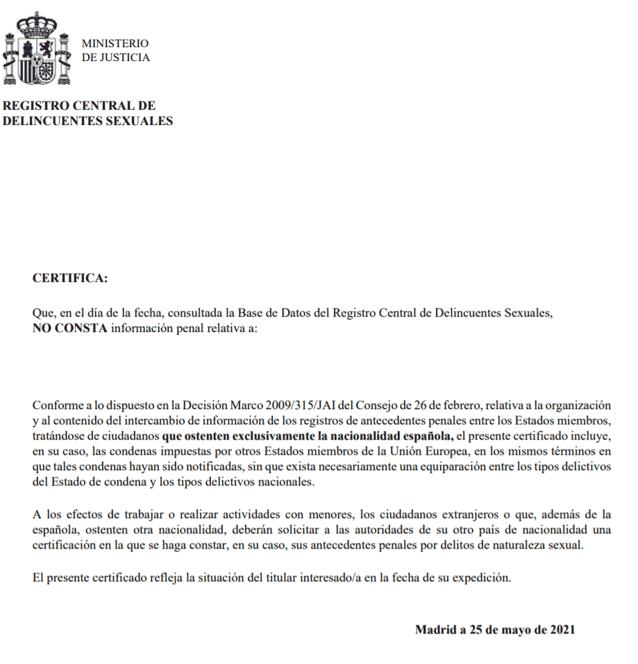 certificado de delitos sexuales donostia