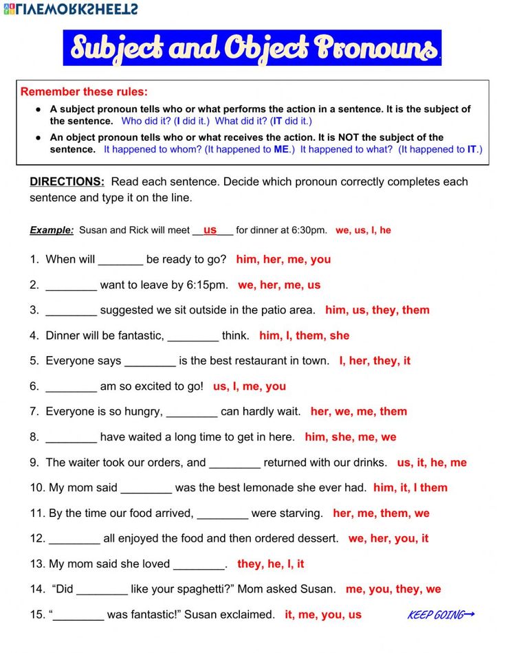 subject and object pronouns worksheets with answers pdf