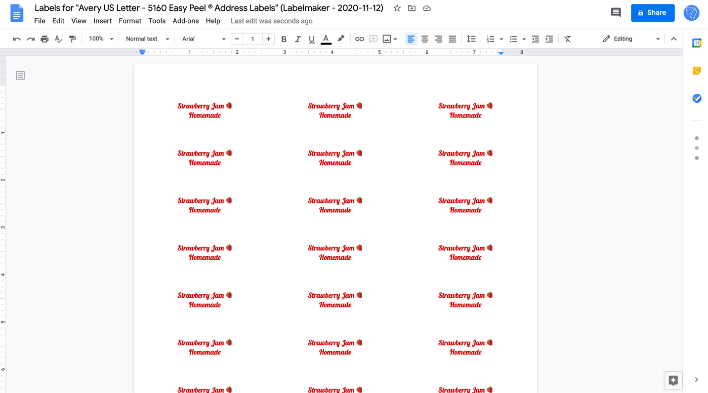 how to print labels on google docs