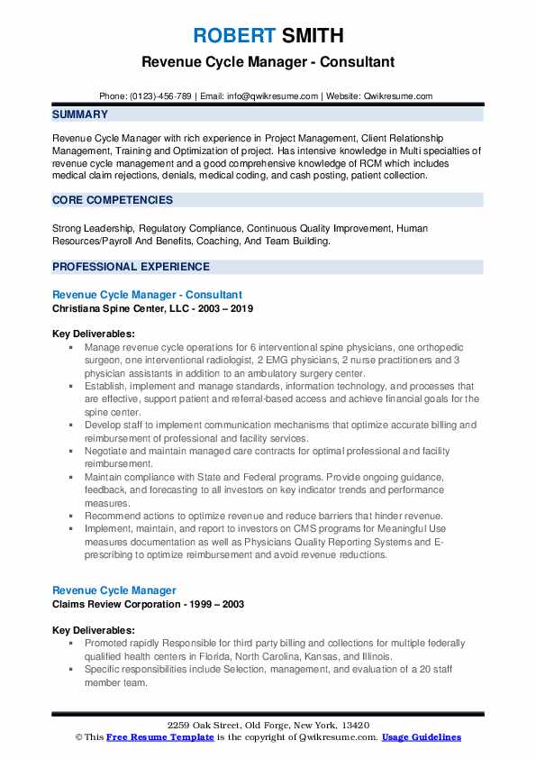 revenue cycle manager resume