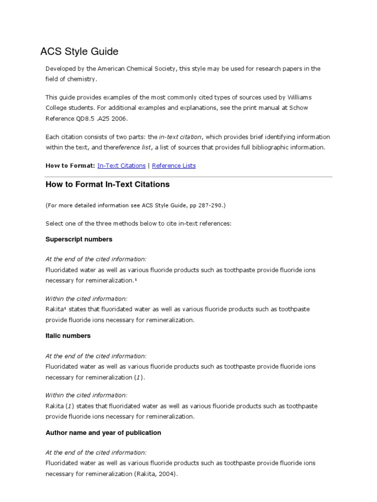 in the acs reference format what identifies an in-text citation