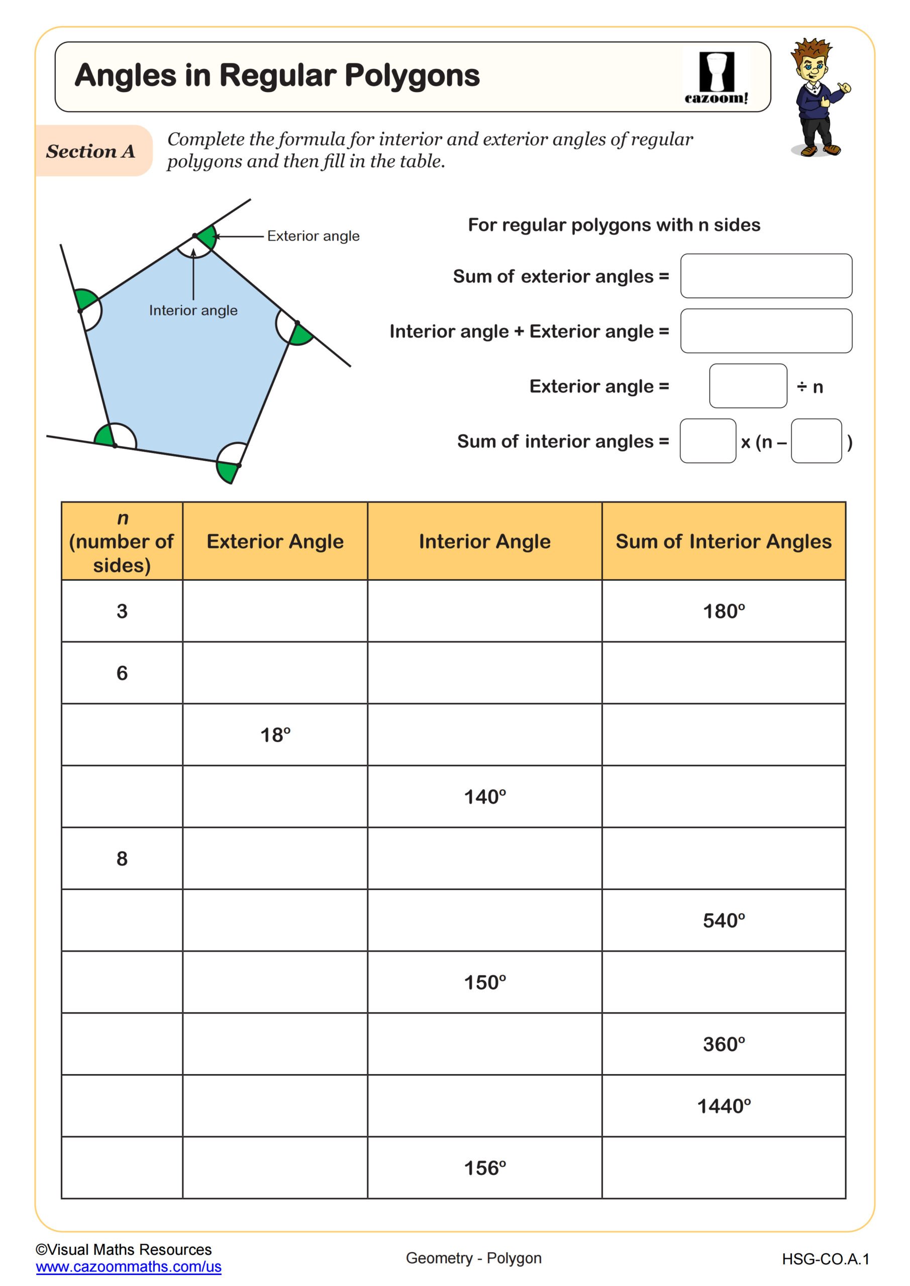 polygons and angles worksheet