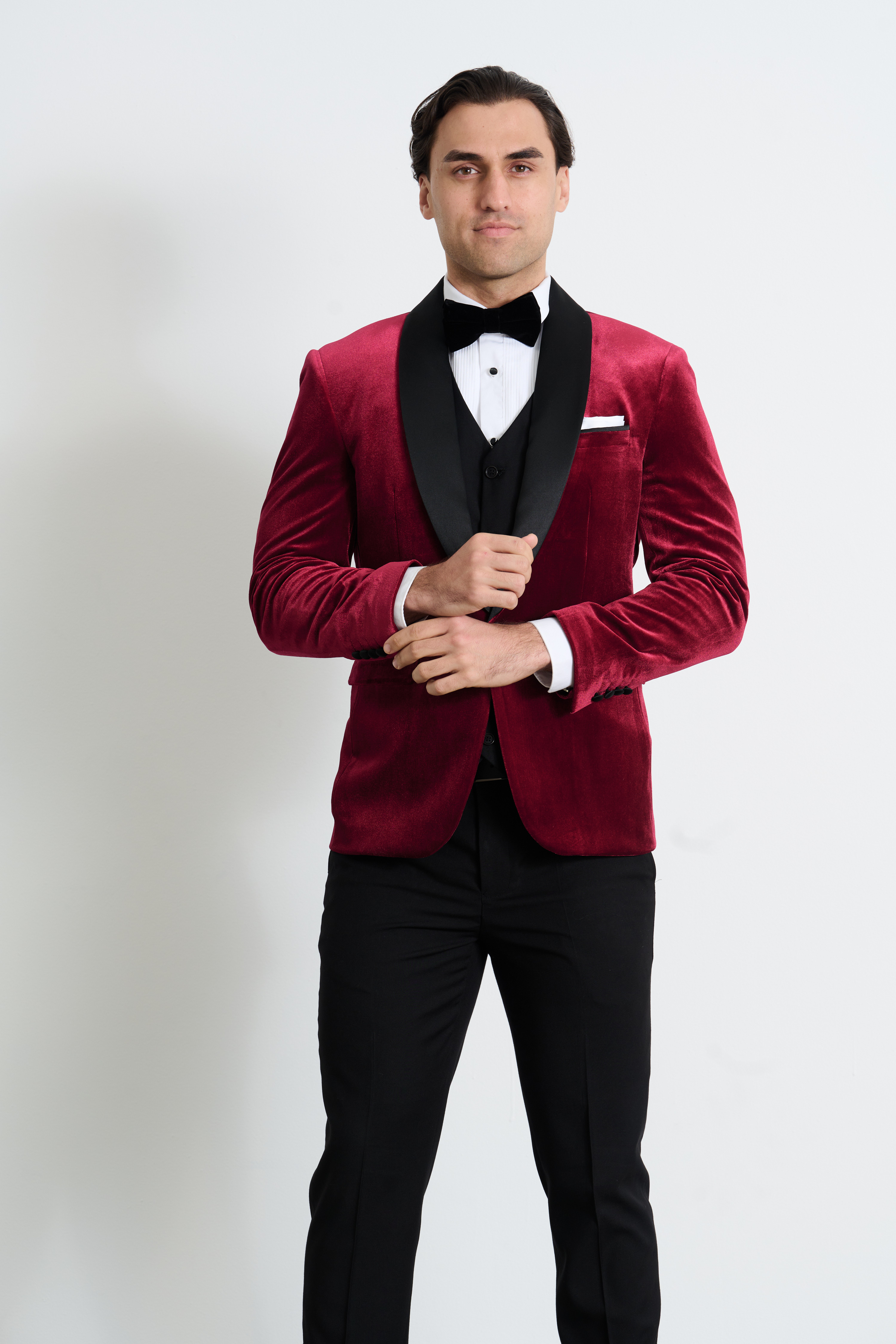 red velvet tuxedo jacket