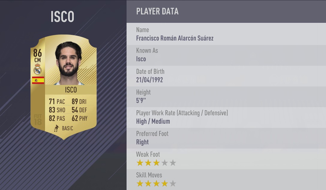 isco alarcon fifa 18