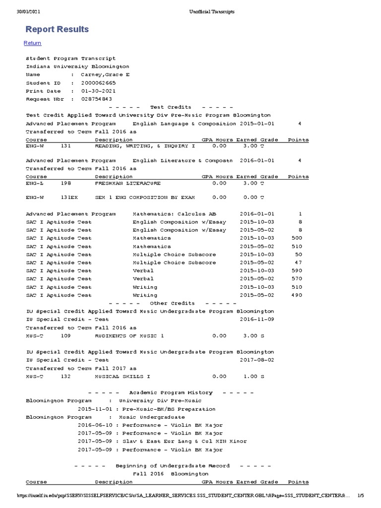 iu unofficial transcript