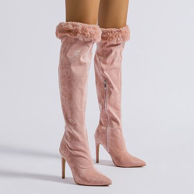 knee high boots fur trim