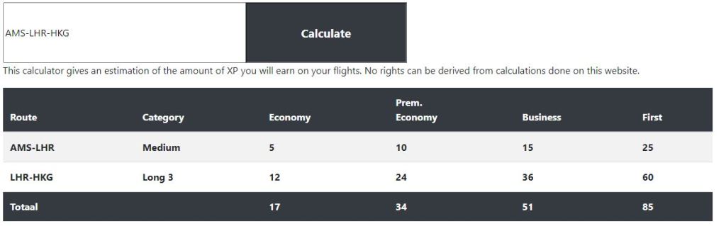 flying blue xp calculator