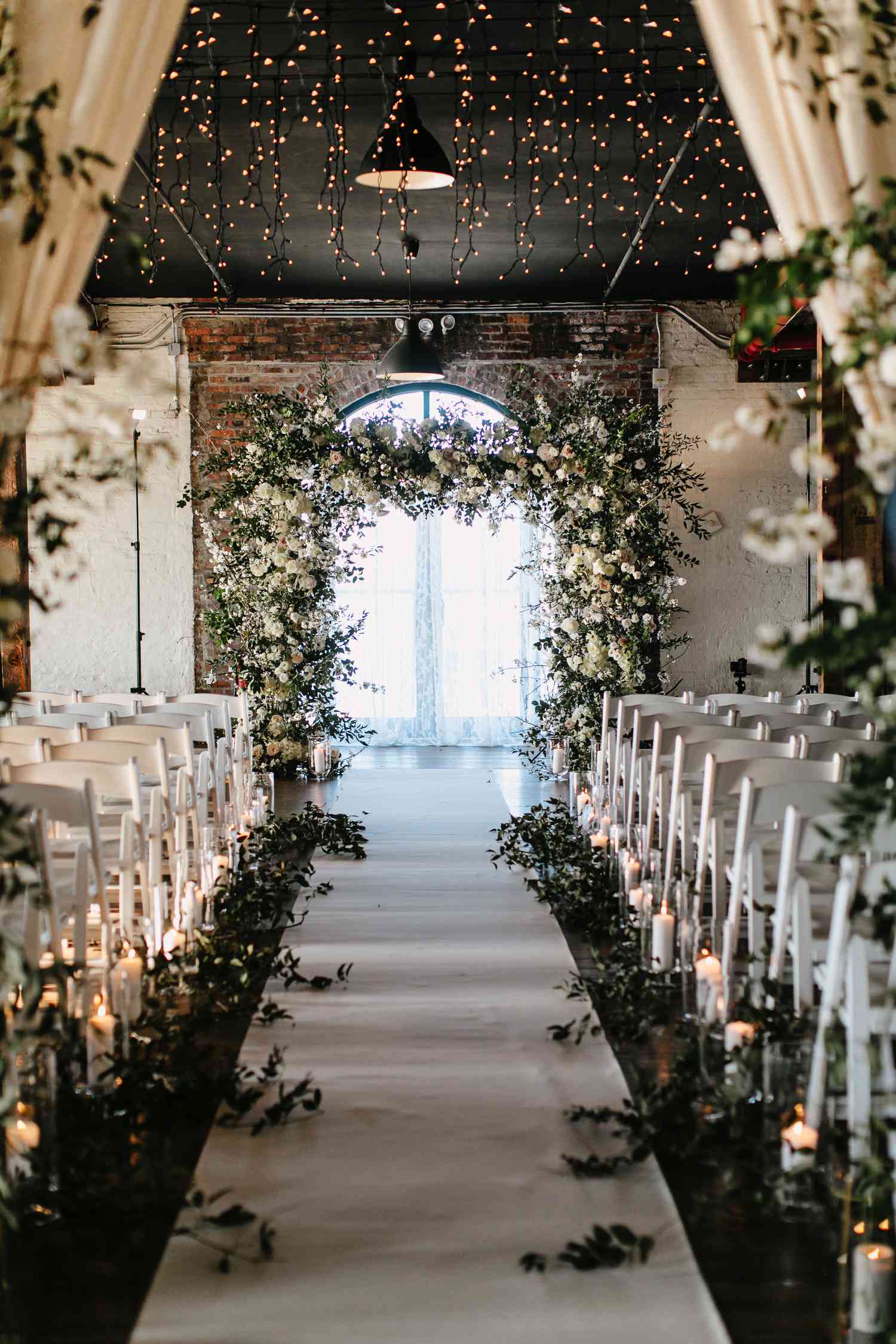 fairy lights wedding aisle