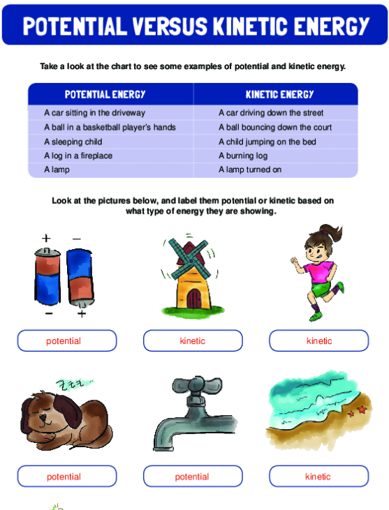 potential or kinetic energy worksheet