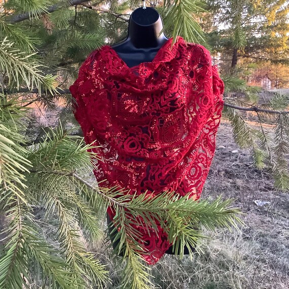 red sparkly shawl