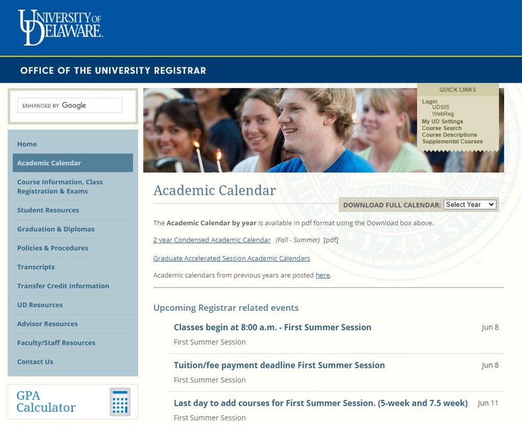 ud academic calendar