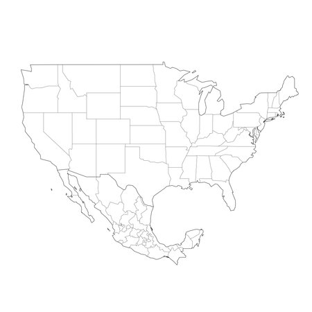 mapa de mexico y estados unidos blanco y negro
