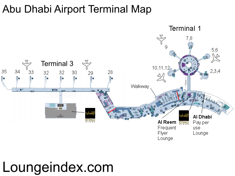 abu dhabi airport terminal 1 to 3 distance