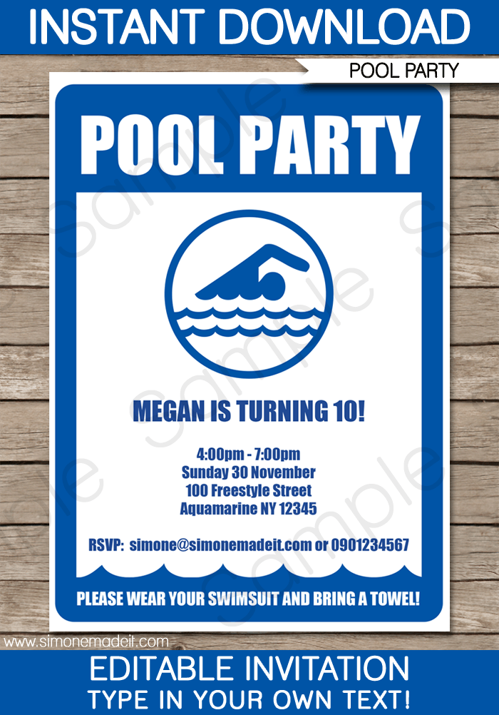 swimming pool party invitations