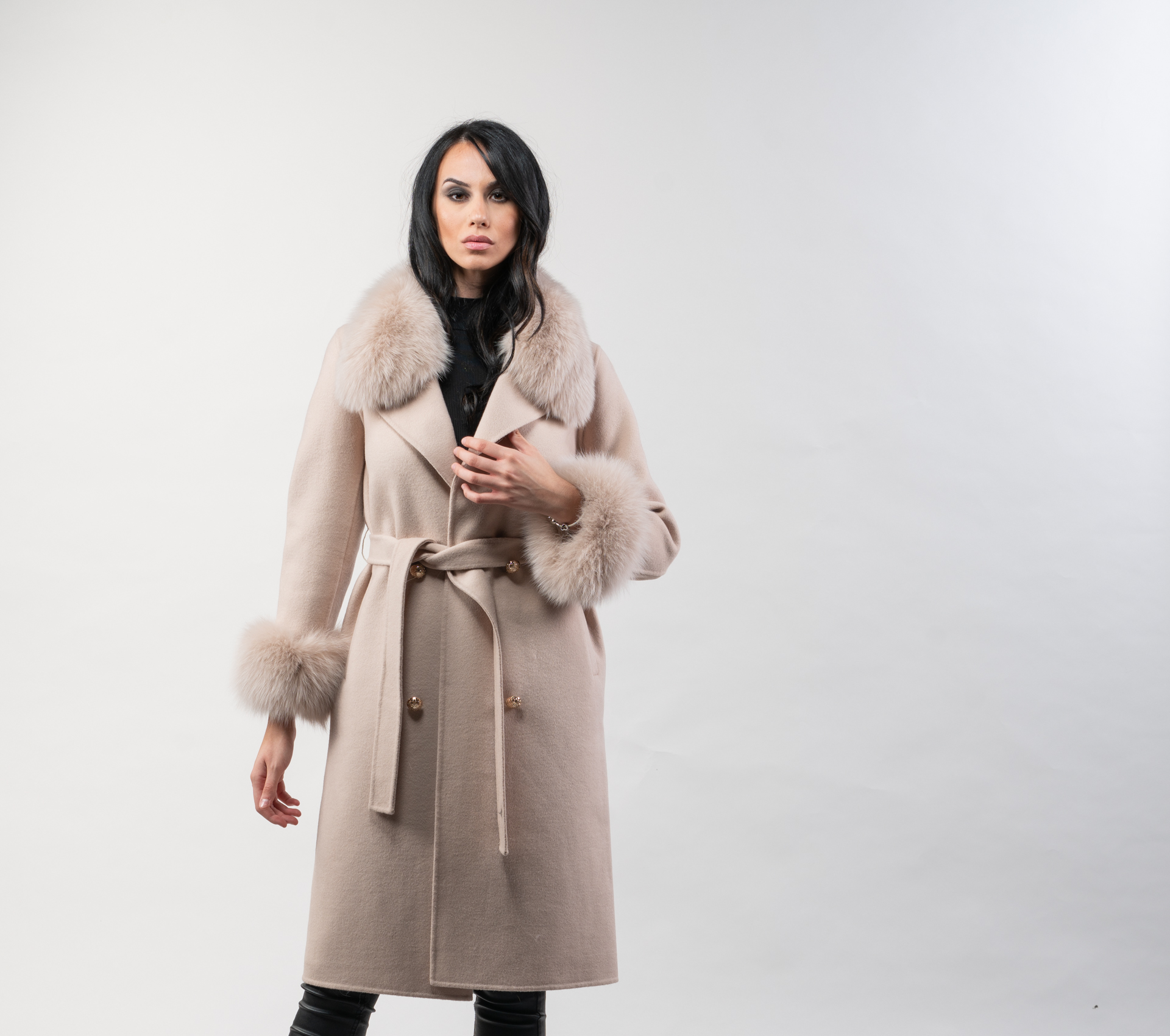 coat with fur collar and cuffs