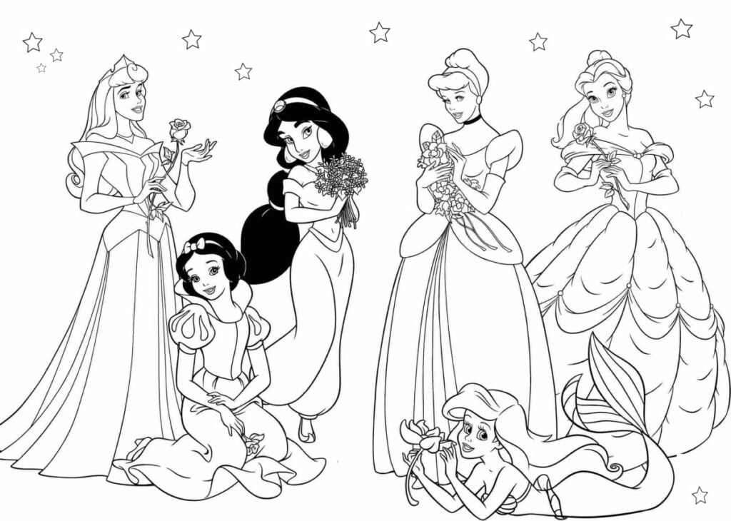 dibujo para colorear de las princesas de disney