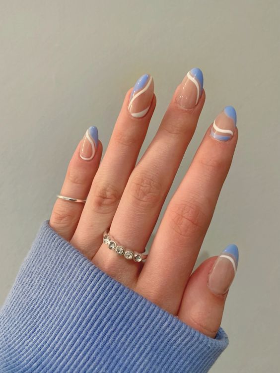 blue nails designs short