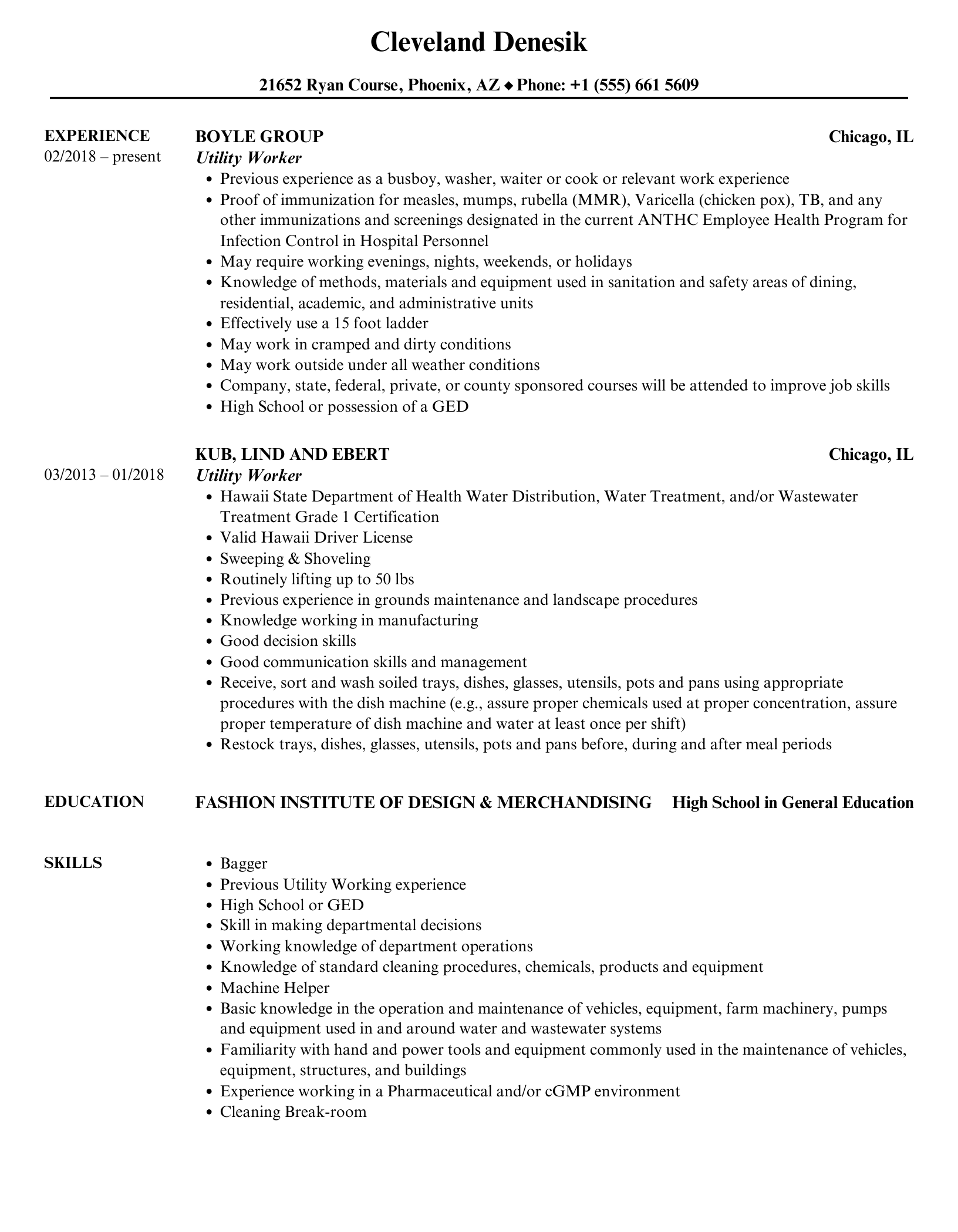 fifo resume example