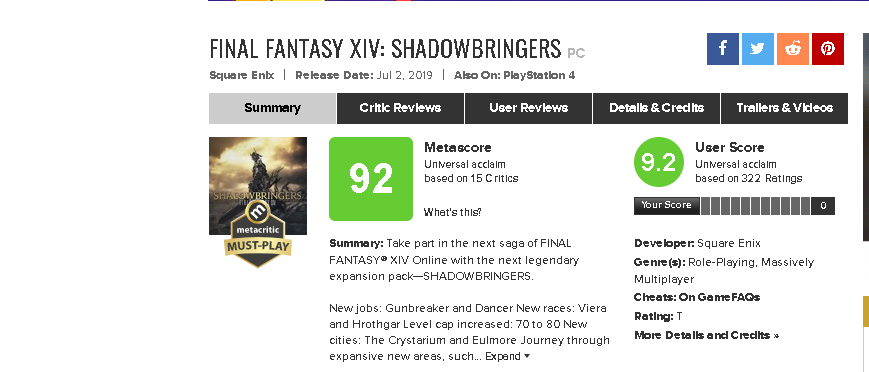 final fantasy xiv metacritic