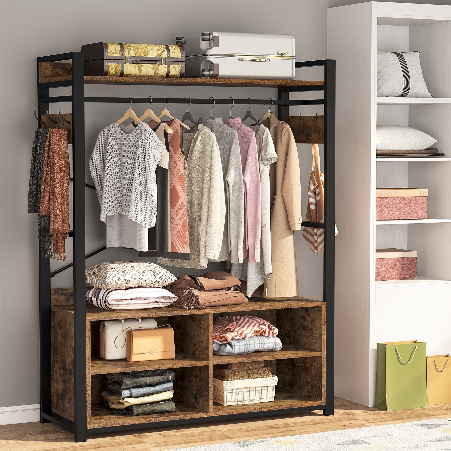 clothing rack with shelves