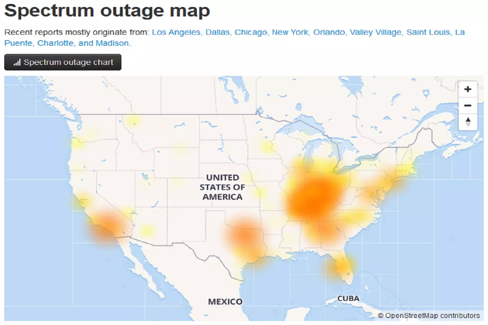 spectrum outages map