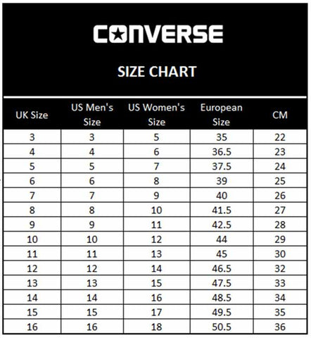 size guide converse