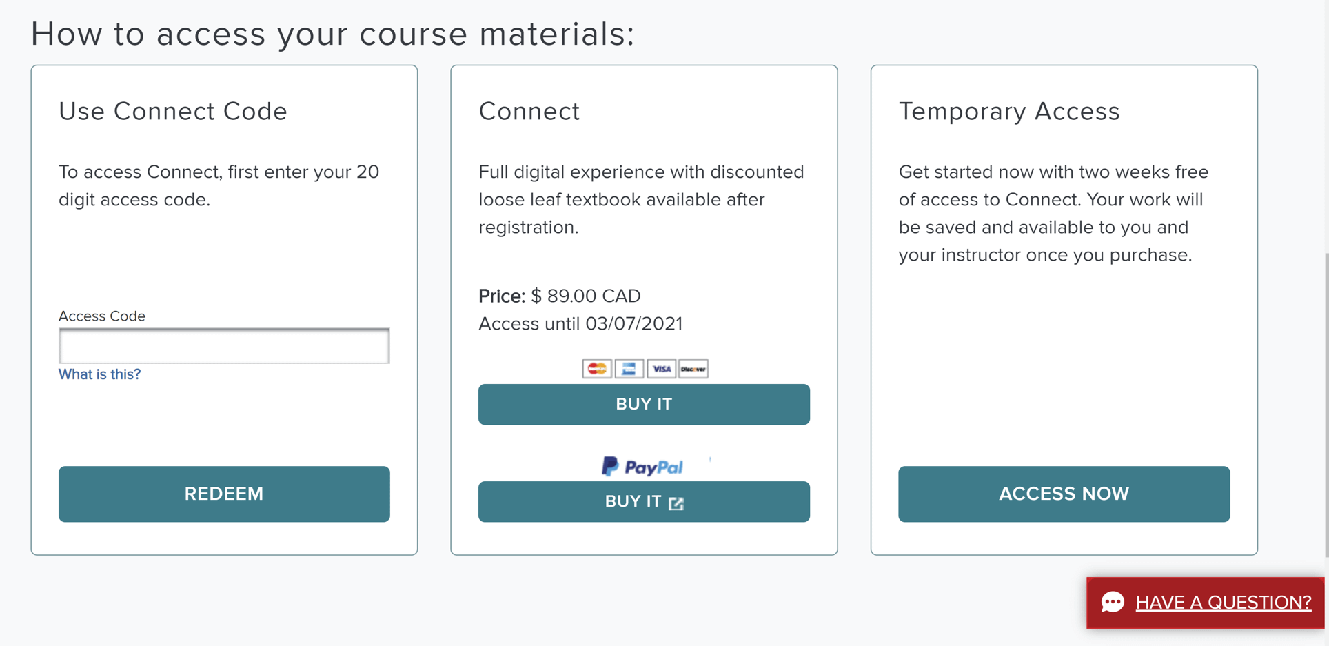 purchase a connect access code