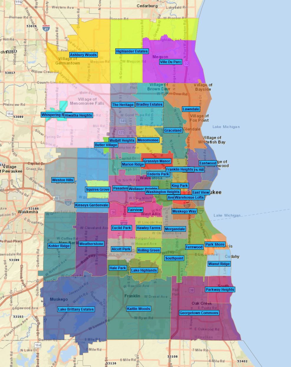 zip code map milwaukee wi