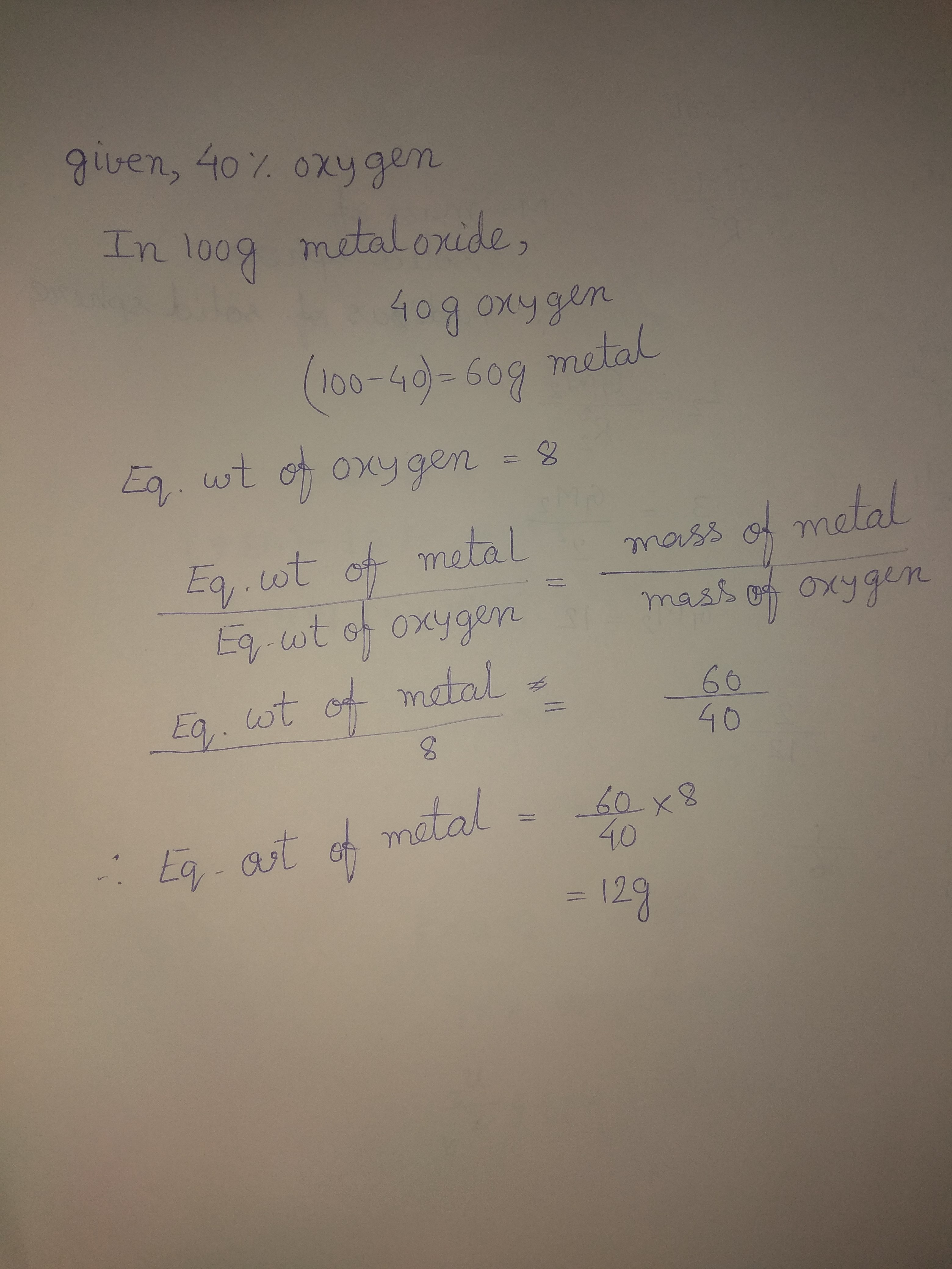 a metal oxide mo contains 40