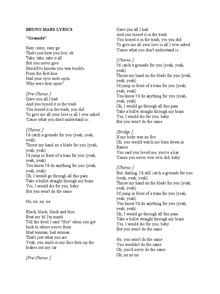 bruno mars grenade lyrics