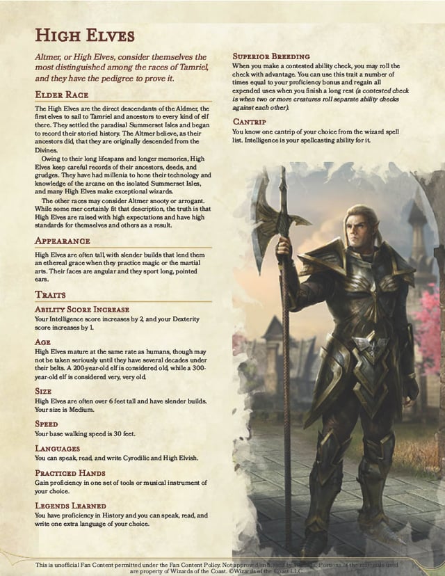 elder scrolls tabletop rpg 5e