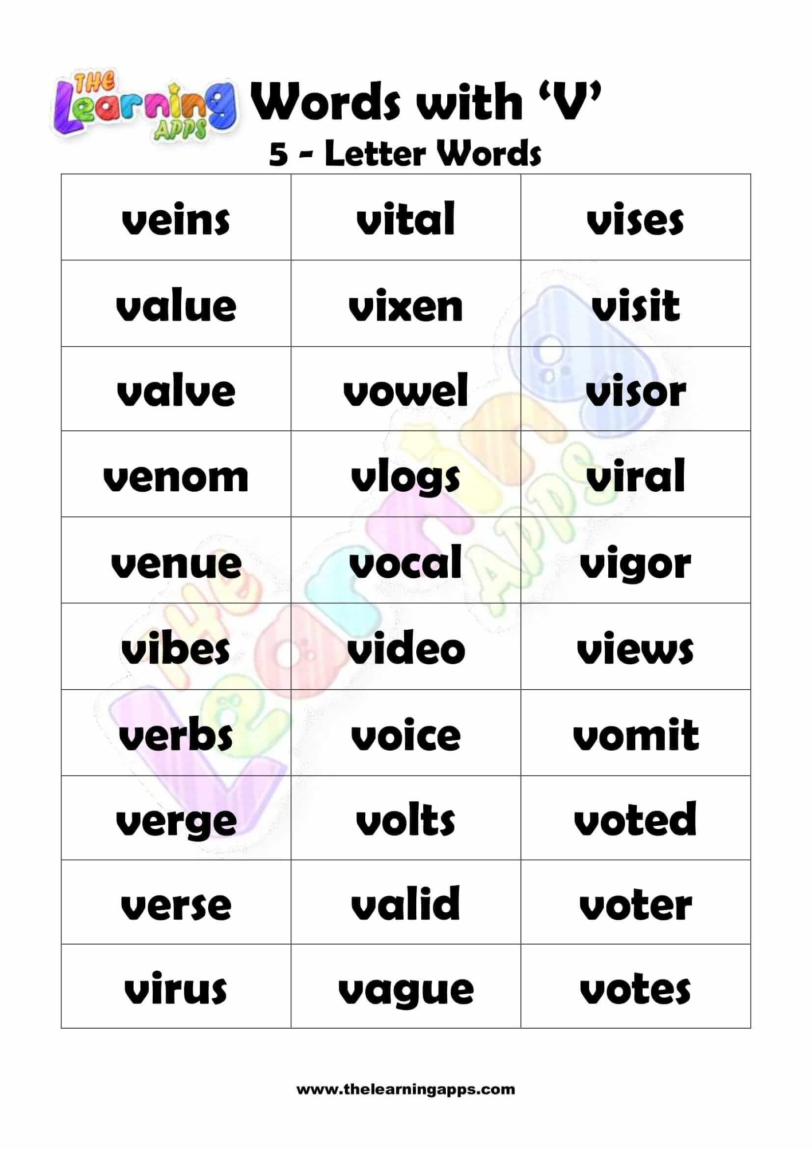 five letter word with v