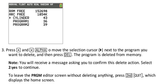 how to delete ti 84 programs