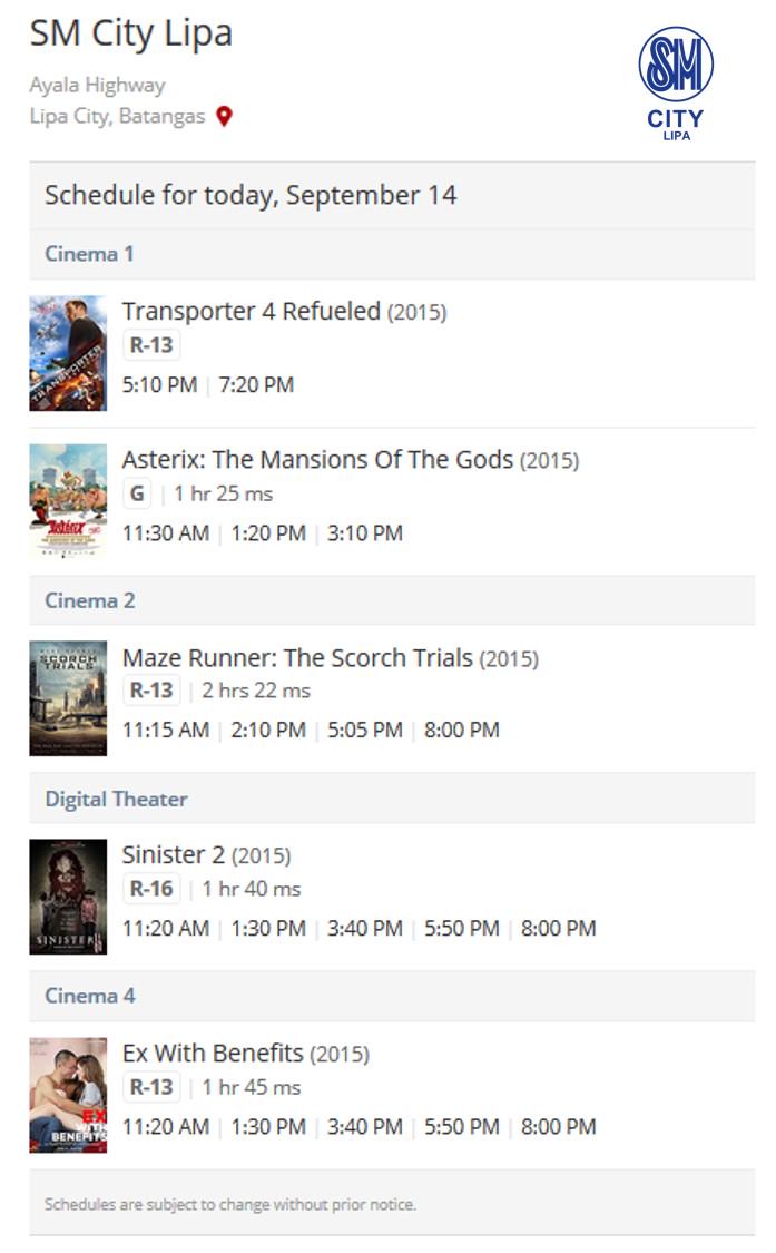 sm lipa cinema schedule
