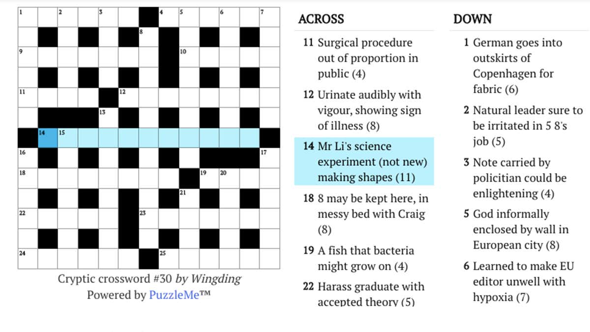 go into solution crossword